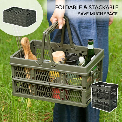 SUPERSELLER Caisses De Stockage Pliables Avec Poignées Conteneur De Stockage Empilable Camping Épicerie Panier , L - L 7 SUPERSELLER Caisses De Stockage Pliables Avec Poignées Conteneur De Stockage Empilable Camping Épicerie Panier , L - L – Image 5