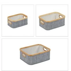 Relaxdays Panier De Rangement, Lot De 3, Avec Poignées, Trois Tailles Différentes, Bambou Et Polyester, Empilables, Gris 8 Relaxdays Panier De Rangement, Lot De 3, Avec Poignées, Trois Tailles Différentes, Bambou Et Polyester, Empilables, Gris -Petit rangement Soldes Magasin 56841888 2
