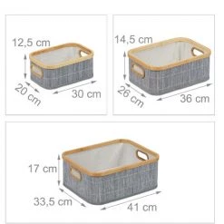 Relaxdays Panier De Rangement, Lot De 3, Avec Poignées, Trois Tailles Différentes, Bambou Et Polyester, Empilables, Gris 11 Relaxdays Panier De Rangement, Lot De 3, Avec Poignées, Trois Tailles Différentes, Bambou Et Polyester, Empilables, Gris -Petit rangement Soldes Magasin 56841888 5