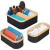 Relaxdays Panier De Rangement En Bambou Et Tissu, Lot De 3, Corbeilles Salle De Bain, 2 Tailles Différentes, Noir/nature -Petit rangement Soldes Magasin 56841889 1