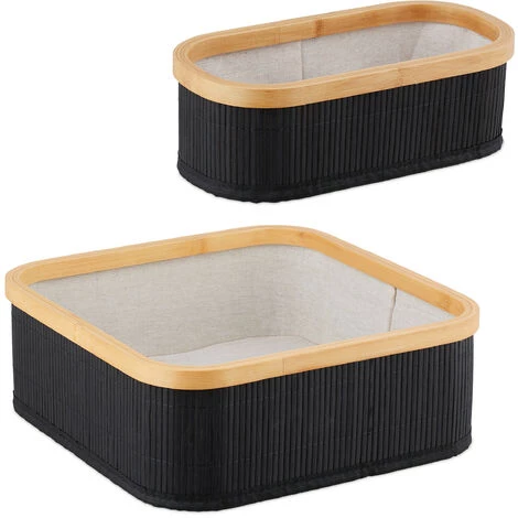 Relaxdays Panier De Rangement En Bambou Et Tissu, Lot De 3, Corbeilles Salle De Bain, 2 Tailles Différentes, Noir/nature 4 Relaxdays Panier De Rangement En Bambou Et Tissu, Lot De 3, Corbeilles Salle De Bain, 2 Tailles Différentes, Noir/nature – Image 2