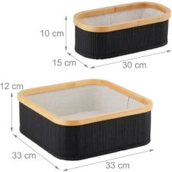 Relaxdays Panier De Rangement En Bambou Et Tissu, Lot De 3, Corbeilles Salle De Bain, 2 Tailles Différentes, Noir/nature 11 Relaxdays Panier De Rangement En Bambou Et Tissu, Lot De 3, Corbeilles Salle De Bain, 2 Tailles Différentes, Noir/nature -Petit rangement Soldes Magasin 56841889 5