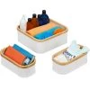 Relaxdays Panier De Rangement Bambou Et Tissu, Lot De 3, Corbeilles Salle De Bain, 2 Tailles Différentes, Blanc/crème -Petit rangement Soldes Magasin 56841923 1