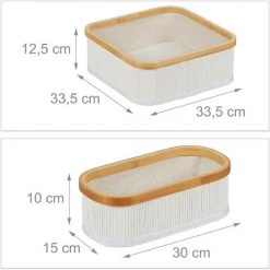 Relaxdays Panier De Rangement Bambou Et Tissu, Lot De 3, Corbeilles Salle De Bain, 2 Tailles Différentes, Blanc/crème -Petit rangement Soldes Magasin 56841923 5