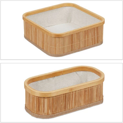 Relaxdays Panier De Rangement Bambou Et Tissu, Lot De 3, Corbeilles Salle De Bain, 2 Tailles Différentes, Nature/crème 4 Relaxdays Panier De Rangement Bambou Et Tissu, Lot De 3, Corbeilles Salle De Bain, 2 Tailles Différentes, Nature/crème – Image 2