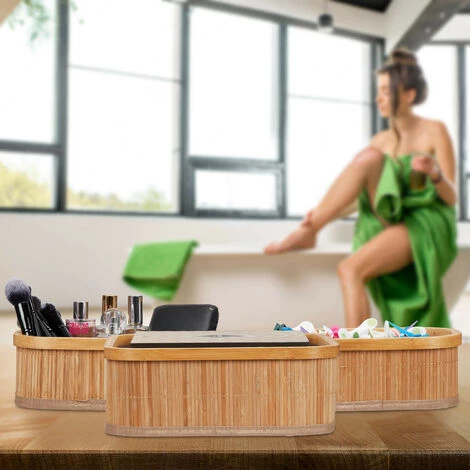 Relaxdays Panier De Rangement Bambou Et Tissu, Lot De 3, Corbeilles Salle De Bain, 2 Tailles Différentes, Nature/crème 5 Relaxdays Panier De Rangement Bambou Et Tissu, Lot De 3, Corbeilles Salle De Bain, 2 Tailles Différentes, Nature/crème – Image 3