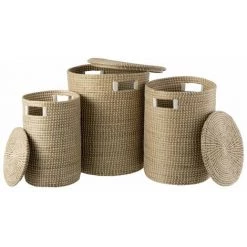 Paris Prix - Lot De 3 Paniers Déco "zostère" 56cm Naturel -Petit rangement Soldes Magasin 57078731 2