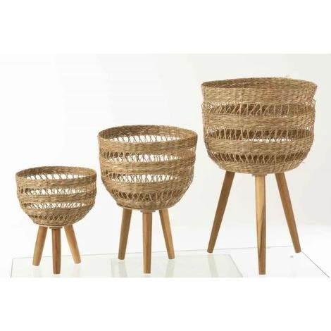 Paris Prix - Lot De 3 Paniers Sur Pied "zostère" 60cm Naturel 5 Paris Prix - Lot De 3 Paniers Sur Pied "zostère" 60cm Naturel – Image 3