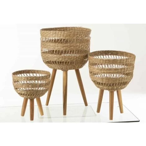Paris Prix - Lot De 3 Paniers Sur Pied "zostère" 60cm Naturel 6 Paris Prix - Lot De 3 Paniers Sur Pied "zostère" 60cm Naturel – Image 4