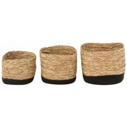 Paris Prix - Lot De 3 Paniers Déco "carrés" 28cm Naturel & Noir -Petit rangement Soldes Magasin 57080015 2