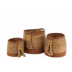 Paris Prix - Lot De 3 Paniers Déco "perles" 39cm Naturel & Brun