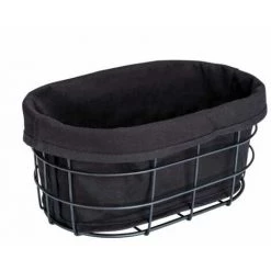 WENKO Corbeille à Pain Bela, Corbeille Black Outdoor Kitchen Pour Le Bain, Petits Pains Ou Baguettes, En Métal Thermolaqué Avec Insert Retirable Et Lavable, 100 % Coton, 27 X 17 X 11,5 Cm, Noir