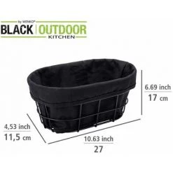 WENKO Corbeille à Pain Bela, Corbeille Black Outdoor Kitchen Pour Le Bain, Petits Pains Ou Baguettes, En Métal Thermolaqué Avec Insert Retirable Et Lavable, 100 % Coton, 27 X 17 X 11,5 Cm, Noir -Petit rangement Soldes Magasin 57105339 3