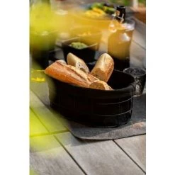 WENKO Corbeille à Pain Bela, Corbeille Black Outdoor Kitchen Pour Le Bain, Petits Pains Ou Baguettes, En Métal Thermolaqué Avec Insert Retirable Et Lavable, 100 % Coton, 27 X 17 X 11,5 Cm, Noir -Petit rangement Soldes Magasin 57105339 4