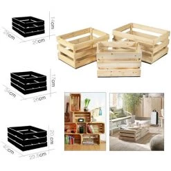 URBAN LIVING Boîtes En Bois Naturel X3 28x20x14 Cm --> 40x29.5x20.5x20.5 Cm -Petit rangement Soldes Magasin 57162323 2