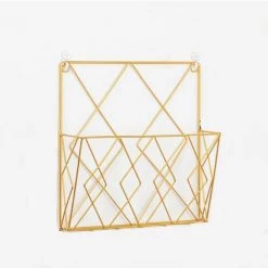 LUCKY-88 Porte-revues Tenture Murale Journal Étagère De Rangement Étagère De Rangement En Fil Métallique Panier Bureau Salon Chambre Étagère Décorative Classeur (Or)