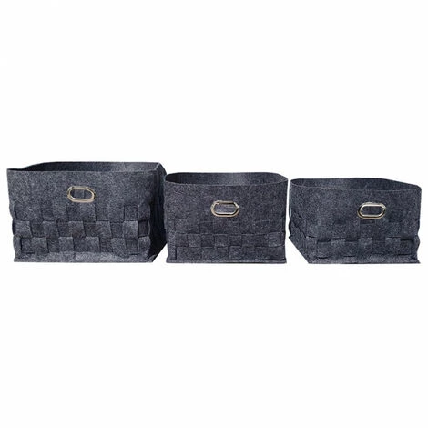 MEUBLETMOI Lot 3 Petits Paniers Multifonction En Feutre Gris Anthracite - CESTO - Gris 3 MEUBLETMOI Lot 3 Petits Paniers Multifonction En Feutre Gris Anthracite - CESTO - Gris