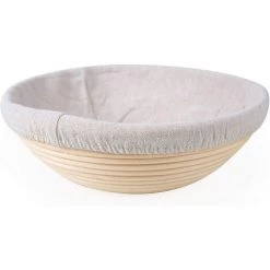TINOR Banneton Rond, Brotform Avec Doublure En Lain, Corbeille à Pain Rond, Panier De Fermentation Pour Pain, Jusqu’à 0,9kg De Pâte, Ø 25 Cm