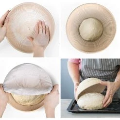 TINOR Banneton Rond, Brotform Avec Doublure En Lain, Corbeille à Pain Rond, Panier De Fermentation Pour Pain, Jusqu’à 0,9kg De Pâte, Ø 25 Cm -Petit rangement Soldes Magasin 57643793 3