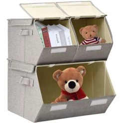 TRUE DEAL Boîtes De Rangement Empilables 3 Pcs Tissu Gris -Petit rangement Soldes Magasin 57832556 4