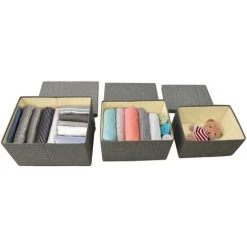 TRUE DEAL Boîtes De Rangement Empilables 3 Pcs Tissu Anthracite -Petit rangement Soldes Magasin 57833119 3