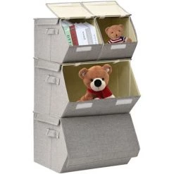 TRUE DEAL Boîtes De Rangement Empilables 4 Pcs Tissu Gris -Petit rangement Soldes Magasin 57833123 3