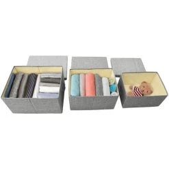 TRUE DEAL Boîtes De Rangement Empilables 3 Pcs Tissu Gris -Petit rangement Soldes Magasin 57833669 3
