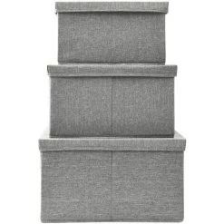 TRUE DEAL Boîtes De Rangement Empilables 3 Pcs Tissu Gris -Petit rangement Soldes Magasin 57833669 5