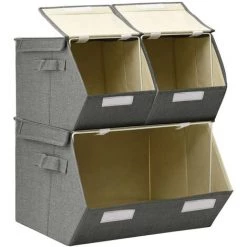 TRUE DEAL Boîtes De Rangement Empilables 3 Pcs Tissu Anthracite -Petit rangement Soldes Magasin 57836623 5