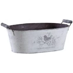 Jardinière Ovale Métal Patiné 30 Cm. Gris. Marque : Aubry Gaspard. Réf. : GCO3850 - Gris
