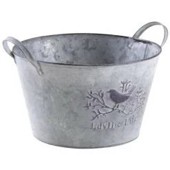 Jardinière Ronde Métal Patiné 23 Cm. Gris. Marque : Aubry Gaspard. Réf. : GCO3560 - Gris