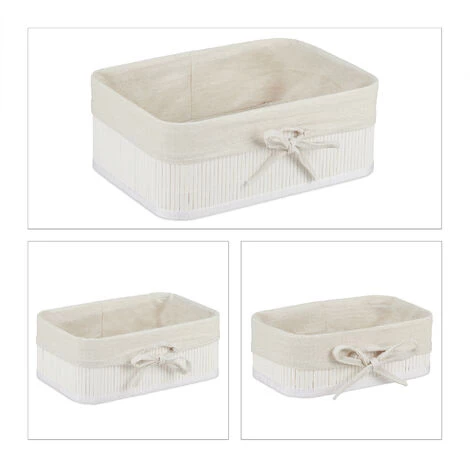 Relaxdays Panier De Rangement En Bambou Et Tissu, Lot De 3, Corbeilles Salle De Bain, 3 Tailles Différentes, Blanc 4 Relaxdays Panier De Rangement En Bambou Et Tissu, Lot De 3, Corbeilles Salle De Bain, 3 Tailles Différentes, Blanc – Image 2