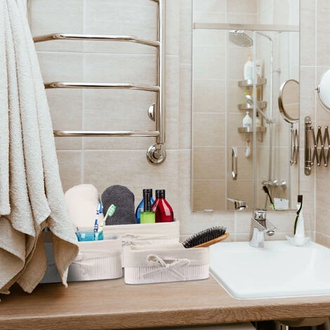 Relaxdays Panier De Rangement En Bambou Et Tissu, Lot De 3, Corbeilles Salle De Bain, 3 Tailles Différentes, Blanc 5 Relaxdays Panier De Rangement En Bambou Et Tissu, Lot De 3, Corbeilles Salle De Bain, 3 Tailles Différentes, Blanc – Image 3