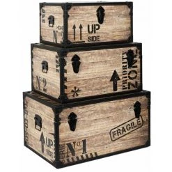 Paris Prix - Lot De 3 Malles Déco "indus" 56cm Marron & Noir