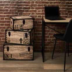 ALTOBUY ROMINA - Lot De 3 Malles De Rangement Industrielles - Rose -Petit rangement Soldes Magasin 58154228 3