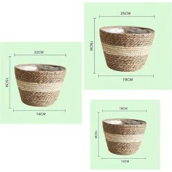 AIDUCHO Ensemble De 3 Paniers Tissés En Herbe, Pots De Plantes D'intérieur Pour La Décoration De Fleurs De Plantes D'intérieur, Panier De Rangement Pour Pot De Fleurs -Petit rangement Soldes Magasin 58183970 5