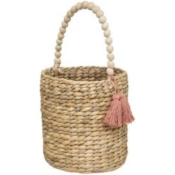 Atmosphera - Panier De Rangement En Jacinthe Et Bois Avec Pompons H 44 Cm
