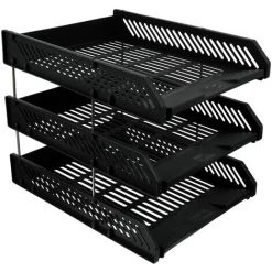 GRID COOL 3 Plateaux En Plastique Organisateur De Fichiers De Bureau Noir Vertical Document Bac à Lettres Organisateur Empilable Trieur Porte-fichier Avec Organisateur De Tiroir Pour Bureau Maison
