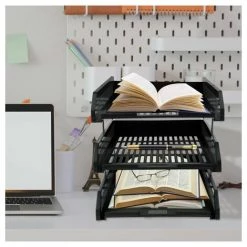 GRID COOL 3 Plateaux En Plastique Organisateur De Fichiers De Bureau Noir Vertical Document Bac à Lettres Organisateur Empilable Trieur Porte-fichier Avec Organisateur De Tiroir Pour Bureau Maison -Petit rangement Soldes Magasin 58347518 4