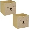 TOILINUX Lot De 2 Boîtes De Rangement Enfant Avec 5 Pompons - Longueur 29 Largeur 29 Hauteur 29cm - Marron -Petit rangement Soldes Magasin 58438576 1