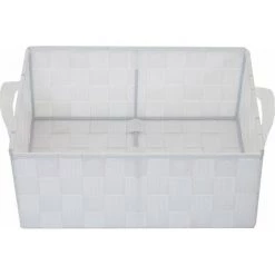 DéCOSHOP26 Panier De Stockage Panier Décoration Rangement Accessoires Salle De Bain Maquillage 14x31x23 Cm Blanc - Or -Petit rangement Soldes Magasin 58492393 3