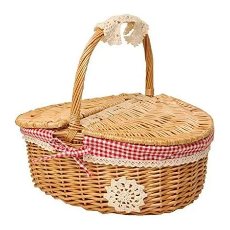 AOUGO Panier De Pique-nique En Osier Tressé Avec Couvercle - Style Campagnard Avec Doublure En Coton Rouge Et Blanc à Carreaux - Panier De Présentation Pour Pique-niques Et Fêtes 3 AOUGO Panier De Pique-nique En Osier Tressé Avec Couvercle - Style Campagnard Avec Doublure En Coton Rouge Et Blanc à Carreaux - Panier De Présentation Pour Pique-niques Et Fêtes