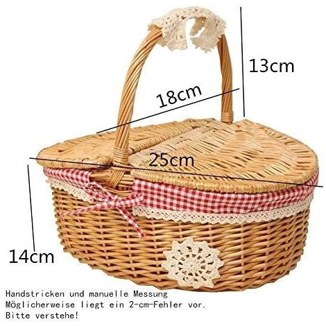 AOUGO Panier De Pique-nique En Osier Tressé Avec Couvercle - Style Campagnard Avec Doublure En Coton Rouge Et Blanc à Carreaux - Panier De Présentation Pour Pique-niques Et Fêtes 4 AOUGO Panier De Pique-nique En Osier Tressé Avec Couvercle - Style Campagnard Avec Doublure En Coton Rouge Et Blanc à Carreaux - Panier De Présentation Pour Pique-niques Et Fêtes – Image 2
