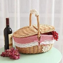 AOUGO Panier De Pique-nique En Osier Tressé Avec Couvercle - Style Campagnard Avec Doublure En Coton Rouge Et Blanc à Carreaux - Panier De Présentation Pour Pique-niques Et Fêtes 10 AOUGO Panier De Pique-nique En Osier Tressé Avec Couvercle - Style Campagnard Avec Doublure En Coton Rouge Et Blanc à Carreaux - Panier De Présentation Pour Pique-niques Et Fêtes -Petit rangement Soldes Magasin 58574708 4