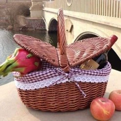 AOUGO Panier De Pique-nique En Osier Tressé Avec Couvercle - Style Campagnard Avec Doublure En Coton Rouge Et Blanc à Carreaux - Panier De Présentation Pour Pique-niques Et Fêtes 11 AOUGO Panier De Pique-nique En Osier Tressé Avec Couvercle - Style Campagnard Avec Doublure En Coton Rouge Et Blanc à Carreaux - Panier De Présentation Pour Pique-niques Et Fêtes -Petit rangement Soldes Magasin 58574708 5