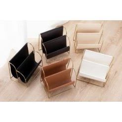 ENLENK Métal Cuir PU Porte-Magazines, Porte- Journaux, Porte-revues En Métal Pour Magazines, Journaux Ou Magazines, Porte-revues Pour La Salle De Bain, Cuisine, Toilette (Marron) -Petit rangement Soldes Magasin 58843594 3