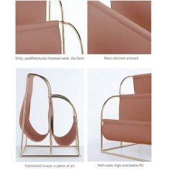 ENLENK Métal Cuir PU Porte-Magazines, Porte- Journaux, Porte-revues En Métal Pour Magazines, Journaux Ou Magazines, Porte-revues Pour La Salle De Bain, Cuisine, Toilette (Marron) -Petit rangement Soldes Magasin 58843594 4