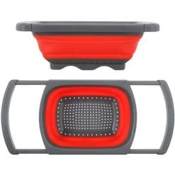 DKSFJKL Passoire Pliable En Silicone, Égouttoir Extensible De Cuisine Corbeille à Aliments Légumes Fruits Avec Poignées Extensibles-Rouge