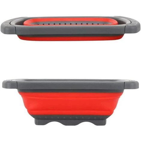 DKSFJKL Passoire Pliable En Silicone, Égouttoir Extensible De Cuisine Corbeille à Aliments Légumes Fruits Avec Poignées Extensibles-Rouge 4 DKSFJKL Passoire Pliable En Silicone, Égouttoir Extensible De Cuisine Corbeille à Aliments Légumes Fruits Avec Poignées Extensibles-Rouge – Image 2