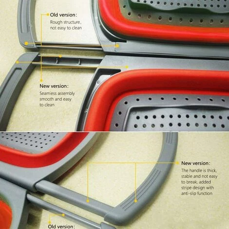 DKSFJKL Passoire Pliable En Silicone, Égouttoir Extensible De Cuisine Corbeille à Aliments Légumes Fruits Avec Poignées Extensibles-Rouge 6 DKSFJKL Passoire Pliable En Silicone, Égouttoir Extensible De Cuisine Corbeille à Aliments Légumes Fruits Avec Poignées Extensibles-Rouge – Image 4